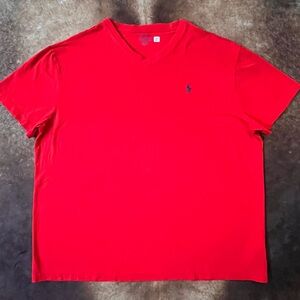Ralph Lauren Red V‑Neck Short Sleeve Tee with Navy Pony